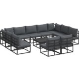 vidaXL Sjedeća garnitura za vrt 12 pcs Crna 70 x 70 x 32 cm Aluminij | shoptok.hr