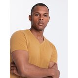 Ombre BASIC men's classic cotton T-shirt with a serape neckline - mustard melange | Shoptok.si