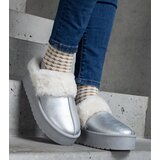 Gemre Silver platform slippers with fur and elastic Asza | Shoptok.si