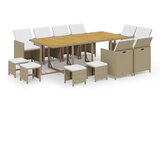  13-dijelni vrtni blagovaonski set od poliratana s jastucima bež 219 cm table length | shoptok.hr