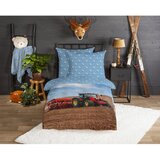 Good Morning Modra enojna flanelna otroška posteljnina 140x200 cm Tractor – | Shoptok.si