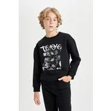 Defacto Boy Black Oversize Fit Wide Mold Crew Neck Sweatshirt