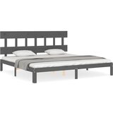 Maison Chic Posteljni okvir - Dvoposteljna postelja - Zakonska postelja z vzglavjem siv 200x200 cm trden les-J6077, (21774336) | Shoptok.si