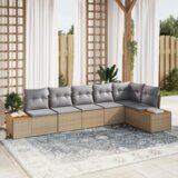 vidaXL 6-delni vrtni kavč set z blazinami bež poli ratan akacija | Shoptok.si