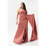 Lafaba Women's Salmon Plus Size Long Satin Evening Dress & Prom Dress Cene