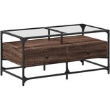  The Living Store Klubska mizica s steklom rjavi hrast 98,5x50x45 cm jeklo - Klubska Mizica, (21496486) | Shoptok.si