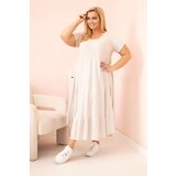 Kesi Włoski Plus size women's dress with short sleeves and ruffle made of light viscose beige | Shoptok.si