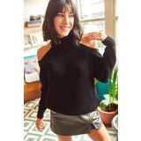Olalook Women's Black Half Turtleneck Open-Shoulder Loose Knitwear Sweater Cene