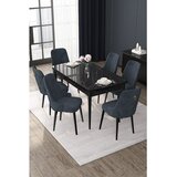 Hanah home trpezarijski set Nex, sto na razvlačenje i 6 stolica, ploča u dekoru crnog mermera, antracit tkanina Babyface | Eponuda.com
