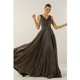 By Saygı V-Neck Imaginary Evening Dress with Tulle and Glittery Lined. Cene