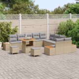  13-delna vrtna sedežna garnitura z blazinami Bež Poly Rattan Acacia | Shoptok.si