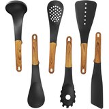Cheffinger 6-delni komplet kuhinjskih pripomočkov z ročaji v videzu lesa in vrtljivim stojalom, Črna, (21553032) Cene