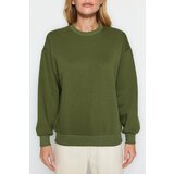 Trendyol Khaki Thick Regular/Normal Fit with Fleece Inside Crew Neck Basic Knitted Sweatshirt Cene