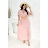 Kesi Long dress with decorative belt powder pink Cene