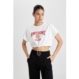 Defacto fit Crop Crew Neck Printed Short Sleeve T-Shirt Cene