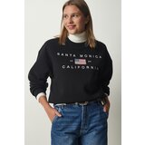 Happiness İstanbul Women's Black Embroidered Raised Knitted Sweatshirt Cene