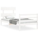The Living Store Posteljni okvir z vzglavjem bel trden les - Posteljni Okvir, (21526209) | Shoptok.si