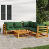 The Living Store Vrtna sedežna garnitura 6-delna z zelenimi blazinami trden les - Vrtna Sedežna Garnitura, (21470543) | Shoptok.si