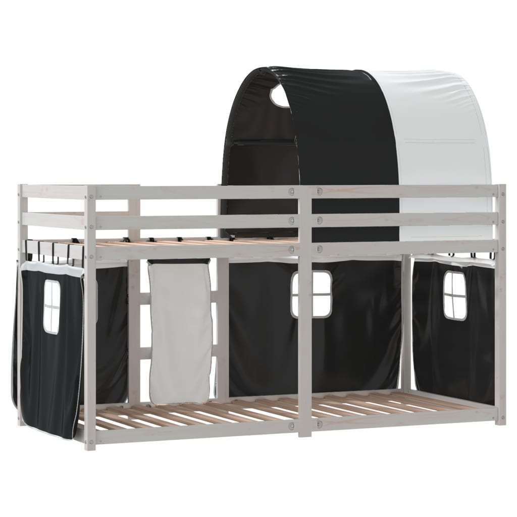  Krevet na kat sa zavjesama bijelo-crni 80 x 200 cm od borovine | shoptok.hr