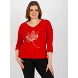 Fashion Hunters Women's blouse plus size with print and application - red Cene
