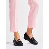 Shelvt Black women's wedge loafers with gold decoration | Shoptok.si