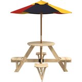  Stol za piknik za 4 djece sa suncobranom okrugli od jelovine | shoptok.hr
