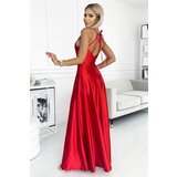 Numoco 419-1 PERLA satynowa długa skirt with cleavage on the shoulders - CZERWONA | shoptok.hr