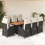 vidaXL 9-dijelni vrtni blagovaonski set s jastucima crni od poliratana | shoptok.hr