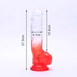 Sunfo - realistični testisi dildo s ljepljivim potplatom - 21 cm (prozirno-crveni) | shoptok.hr