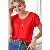 Dewberry 77002 V-Neck Basic Women T-Shirt-RED Cene