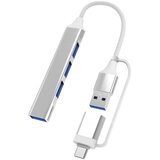 INF Večnamenski razširitveni hub 2-v-1 USB na Type-C, 4 vrata, aluminijeva zlitina + TPE Srebrna, (5000282759) | Shoptok.si