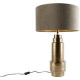 QAZQA Tafellamp brons velours kap taupe met goud 50 cm - Bruut Cene