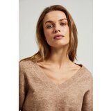 Moodo Women's straight cut sweater with V-neck - beige Cijene