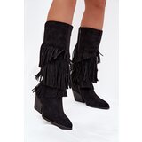 Boto Heated Leather Cowboy Boots Women's With Fringes Black Brivina | Shoptok.si