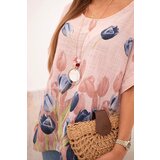 Kesi Włoski Women's cotton shirt with a floral pattern powder pink | Shoptok.si