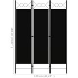 Sobna pregrada s 3 panela crna 120 x 180 cm | shoptok.hr
