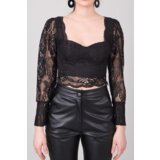 Fashion Hunters Černá krátká halenka s BSL krajkou | Shoptok.si