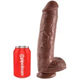 King Cock 11 - velik vibrator s prijemalko za testis (28 cm) - rjav Cene