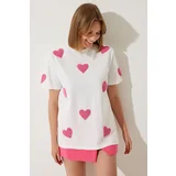 Happiness İstanbul Women's White Textured Heart Oversize Knitted T-Shirt