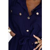 numoco basic 531-6 Midi Shirt Dress with Gold Buttons and Tie - Navy Blue | shoptok.hr