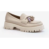 Kesi Women's leather loafers with fringes CheBello beige