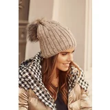 Fasardi A warm hat with beads and a cappuccino pompom