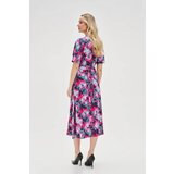Marisse Patterned Fuchsia Dress With A Neckline | ePonuda.com
