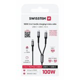 Swissten kabel 2u1 USB-C/2x USB-C, 100W, 50w+50w, 1,5m tekstilni crni | shoptok.hr