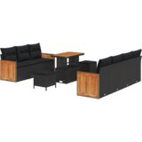vidaXL Vrtni kavč set z blazinami, črna poli ratan akacija | Shoptok.si