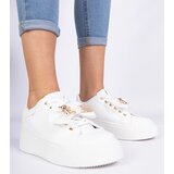 Gemre White sneakers decorated with a bow and a golden teddy bear Karinka | Shoptok.si