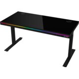 Lorgar Dual-motor sit/stand adjustable-height gaming desk with wireless charger, RGB lighting, control panel, and USB ports, solid tempered glass tabletop, black. | Eponuda.ba