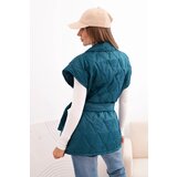 Kesi Włoski Women's quilted vest with a belt and wide collar sea green | shoptok.hr