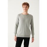 Avva Men's Gray Crew Neck Jacquard Slim Fit Slim Fit Knitwear Sweater Cene