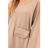 Kesi Włoski Plus Size women's viscose dress with a chain bag dark beige | Shoptok.si
